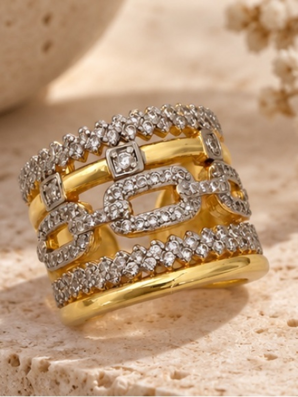 Designer Inspired Gold & Crystal Statement Ring